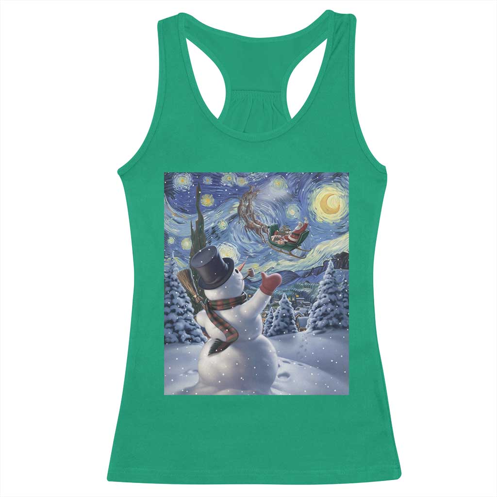 Christmas Snowman Starry Night Racerback Tank Top - Wonder Print Shop