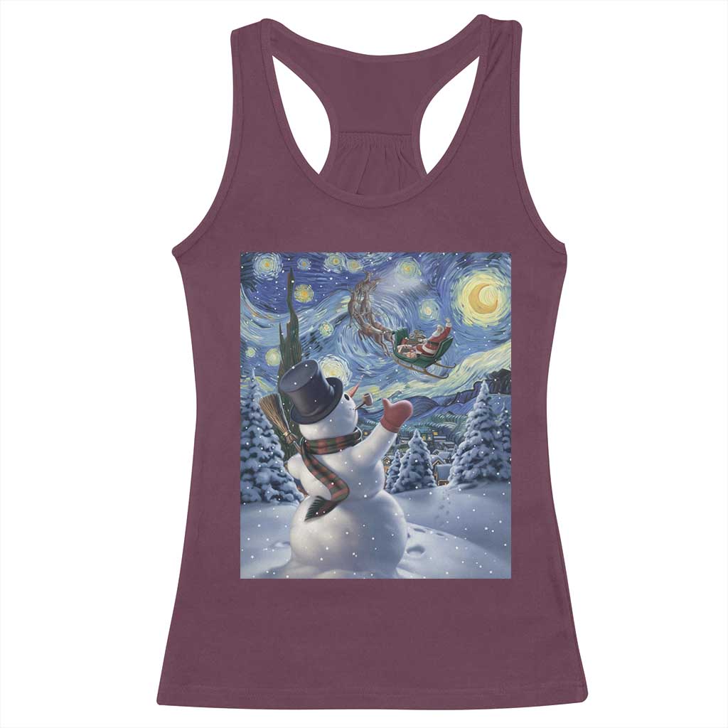 Christmas Snowman Starry Night Racerback Tank Top - Wonder Print Shop