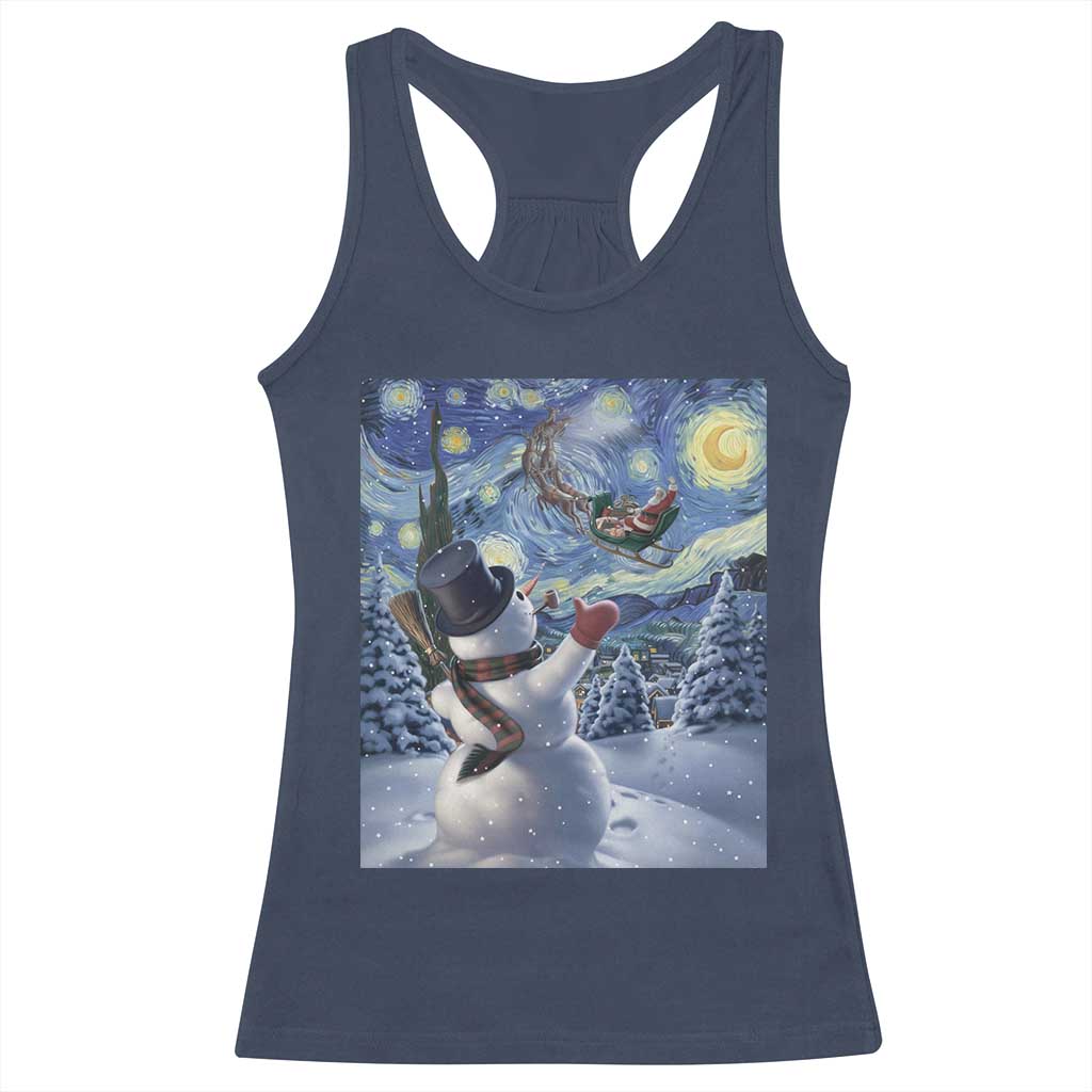 Christmas Snowman Starry Night Racerback Tank Top - Wonder Print Shop