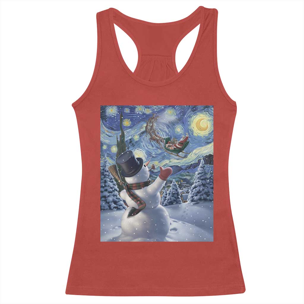 Christmas Snowman Starry Night Racerback Tank Top - Wonder Print Shop
