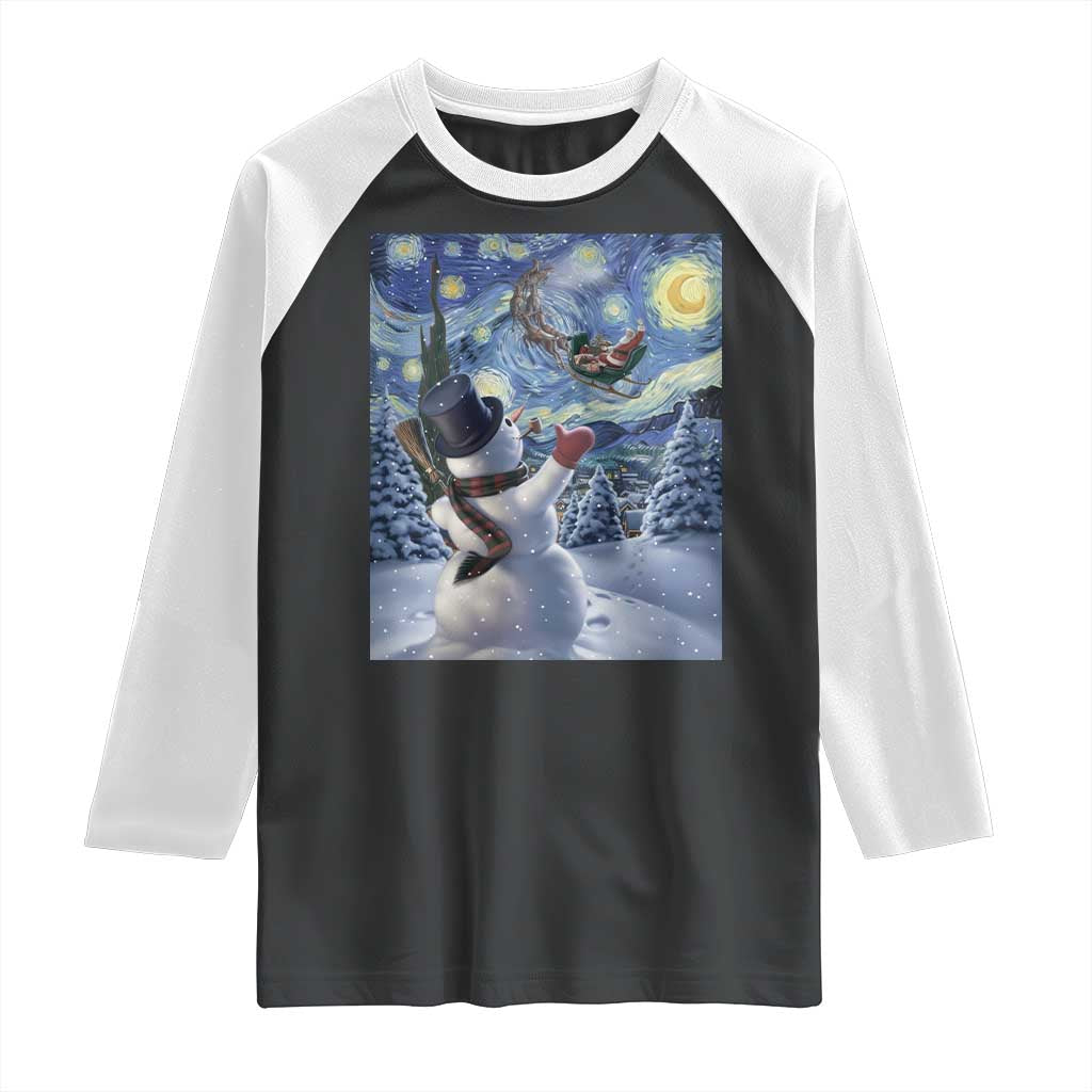 Christmas Snowman Starry Night Raglan Shirt - Wonder Print Shop
