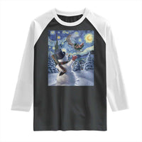 Christmas Snowman Starry Night Raglan Shirt - Wonder Print Shop