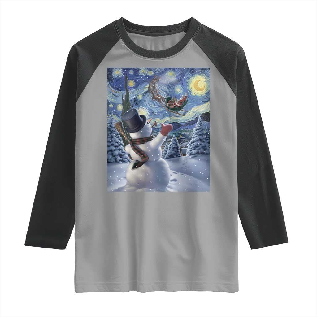 Christmas Snowman Starry Night Raglan Shirt - Wonder Print Shop