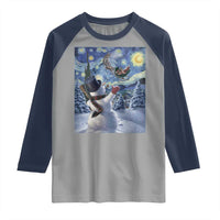 Christmas Snowman Starry Night Raglan Shirt - Wonder Print Shop