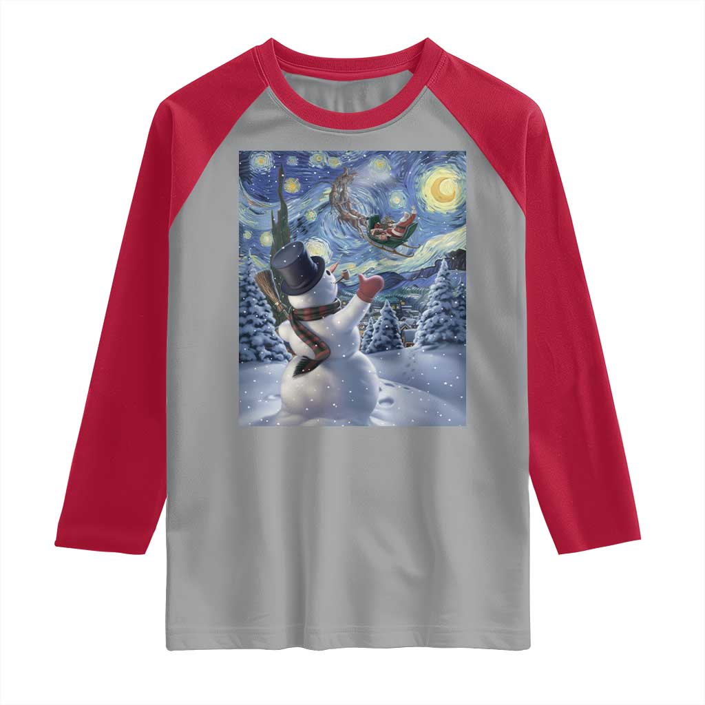 Christmas Snowman Starry Night Raglan Shirt - Wonder Print Shop
