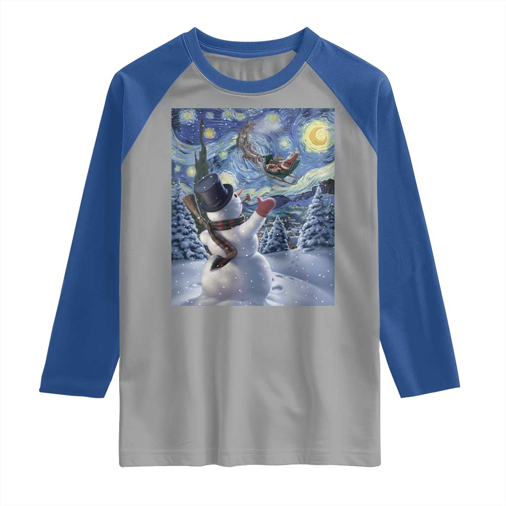 Christmas Snowman Starry Night Raglan Shirt - Wonder Print Shop