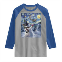 Christmas Snowman Starry Night Raglan Shirt - Wonder Print Shop