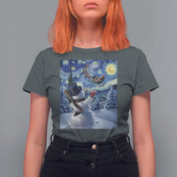 Christmas Snowman Starry Night T Shirt For Women - Wonder Print Shop