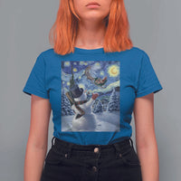 Christmas Snowman Starry Night T Shirt For Women - Wonder Print Shop