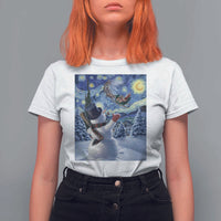 Christmas Snowman Starry Night T Shirt For Women - Wonder Print Shop