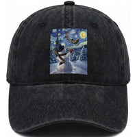 Christmas Snowman Starry Night Washed Cotton Baseball Cap