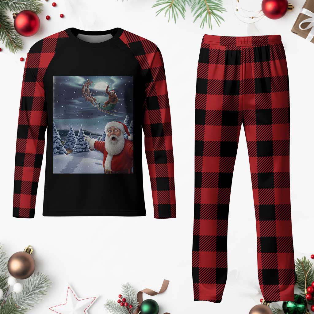 Funny Santa With Bigfoot Selfie Christmas Plaid Pajama Set - Wonder Print Shop
