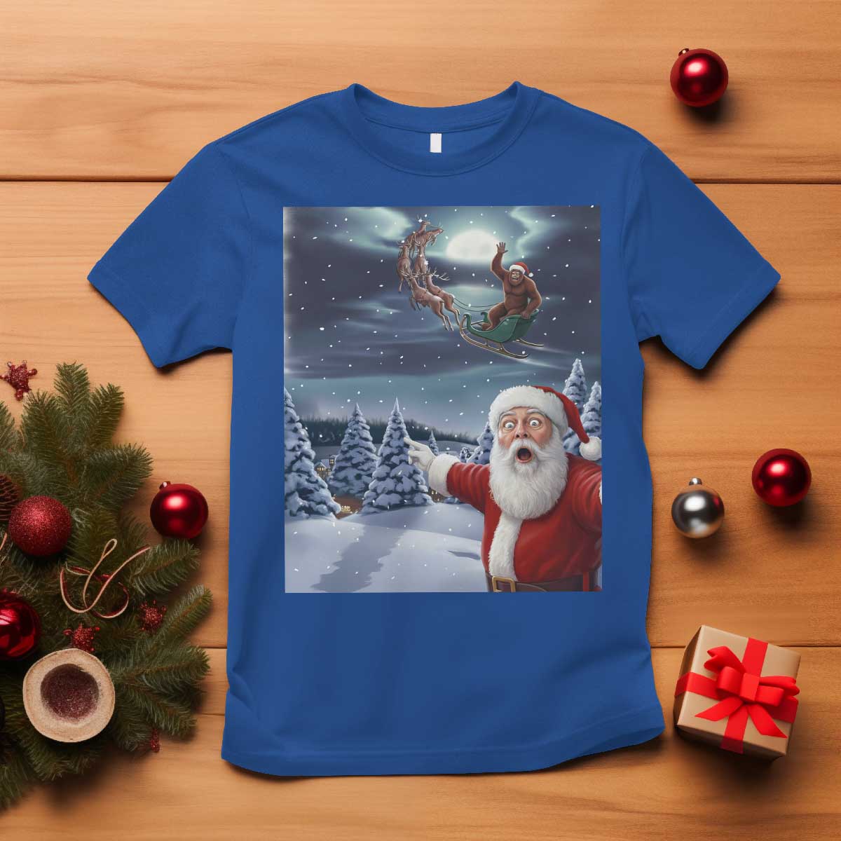 Funny Santa With Bigfoot Selfie Christmas T Shirt - Wonder Print Shop