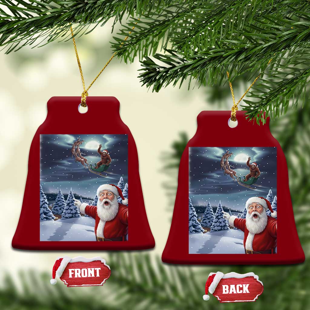 Funny Santa With Bigfoot Selfie Christmas Ceramic Ornament - Wonder Print Shop