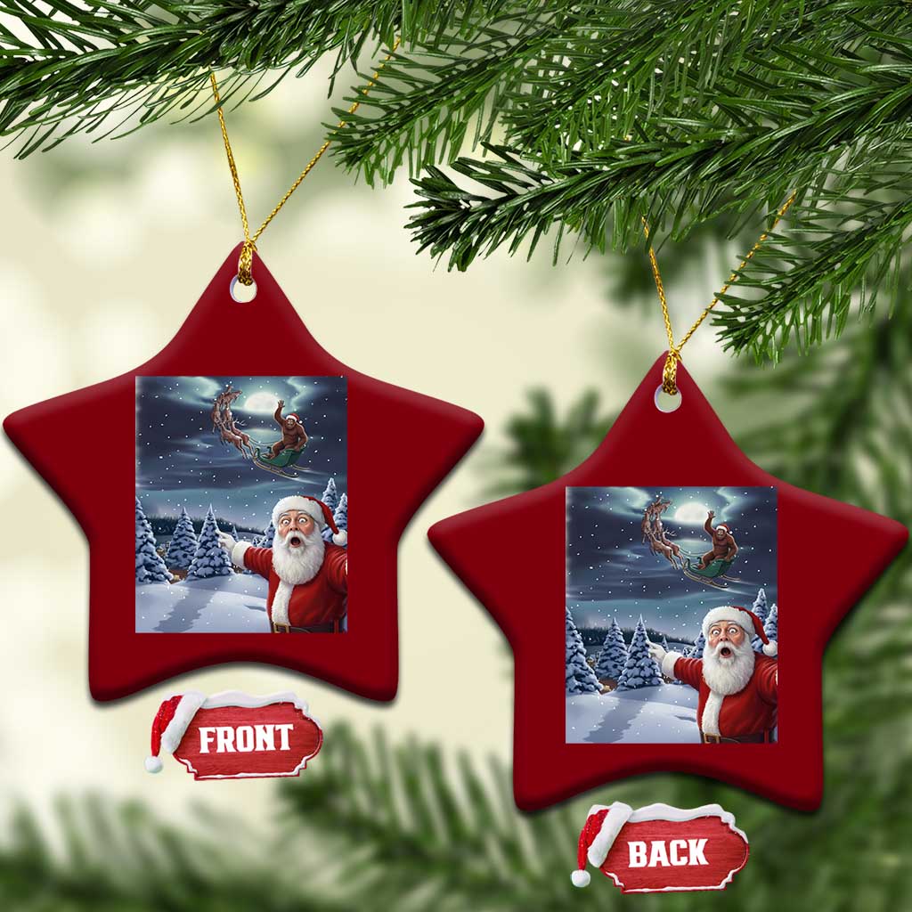 Funny Santa With Bigfoot Selfie Christmas Ceramic Ornament - Wonder Print Shop