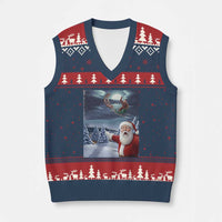 Funny Santa With Bigfoot Selfie Xmas V-Neck Knit Sweater Vest - Wonder Print Shop
