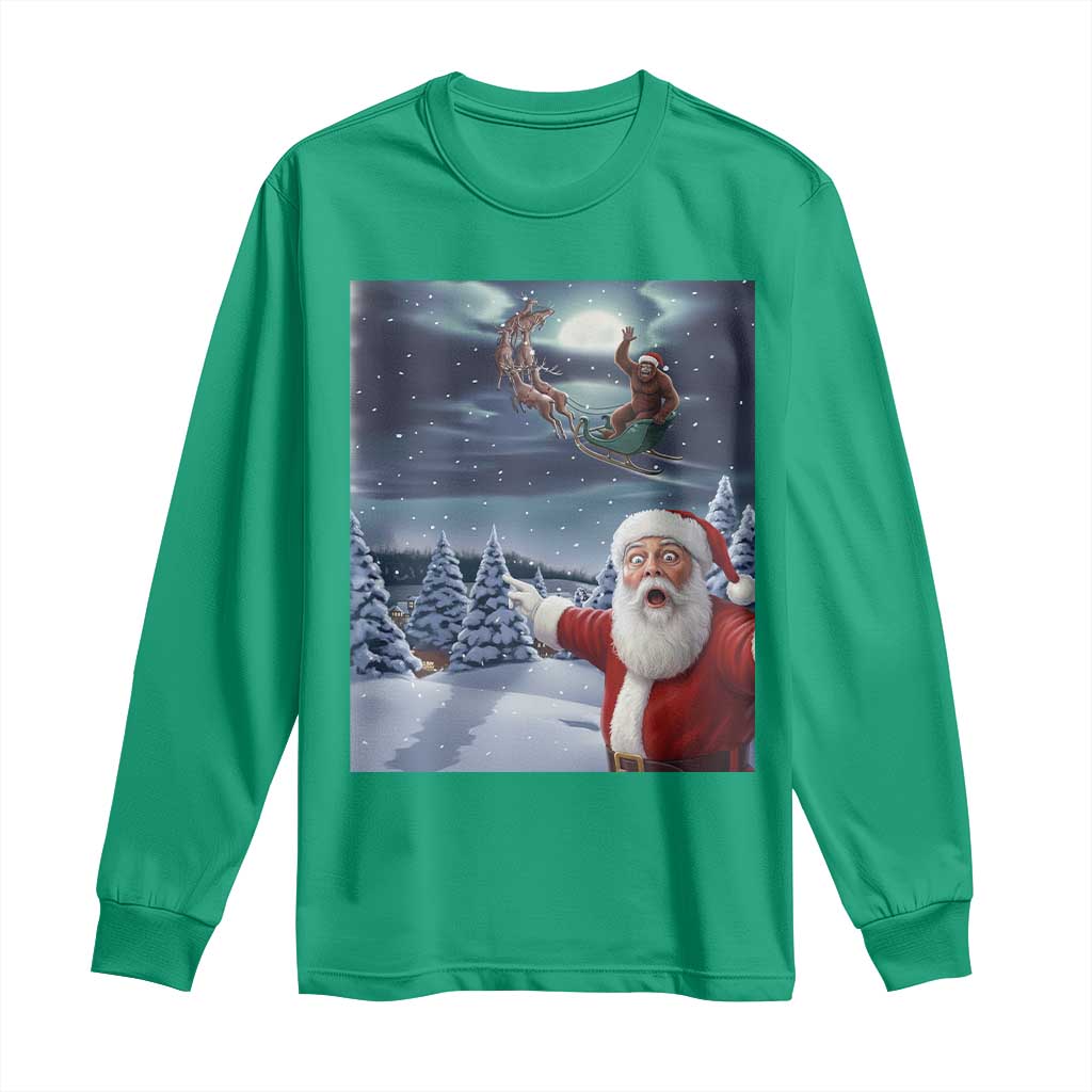 Funny Santa With Bigfoot Selfie Christmas Long Sleeve Shirt - Wonder Print Shop