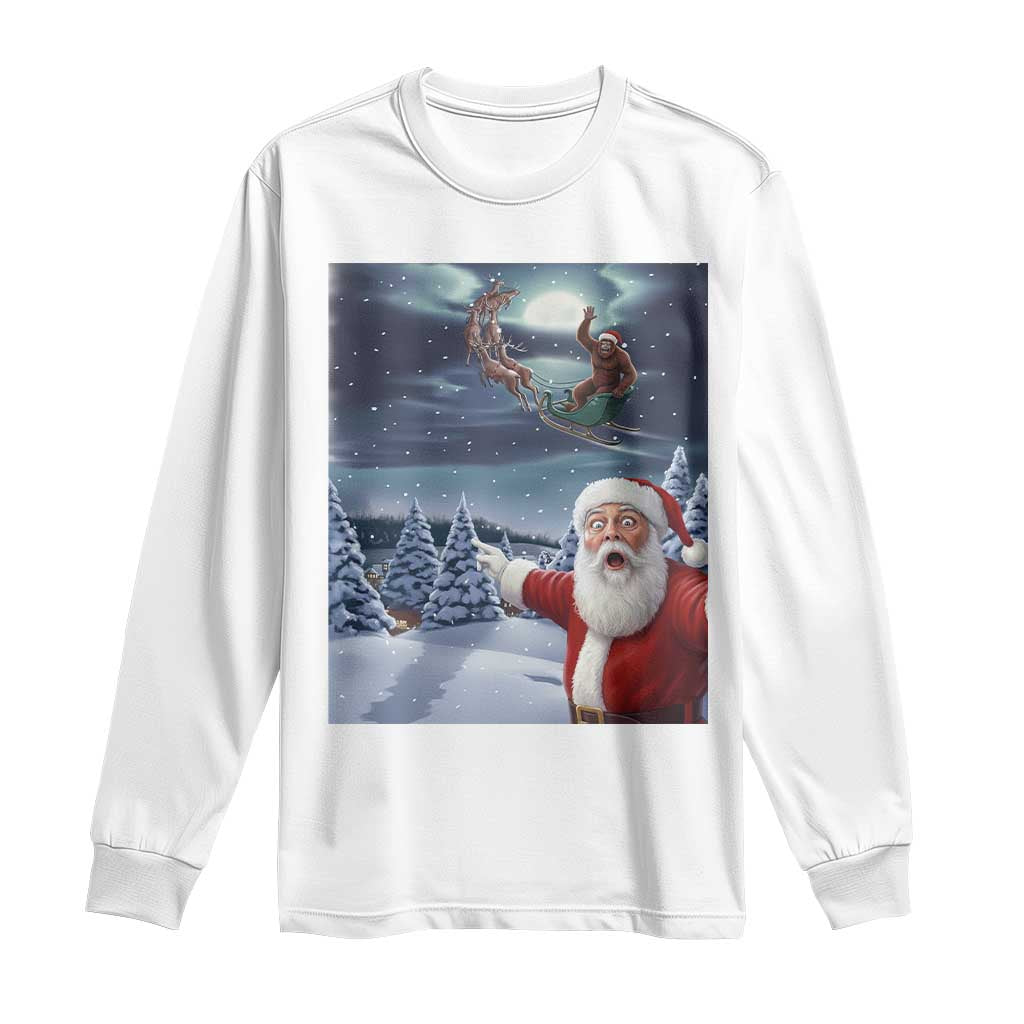 Funny Santa With Bigfoot Selfie Christmas Long Sleeve Shirt - Wonder Print Shop