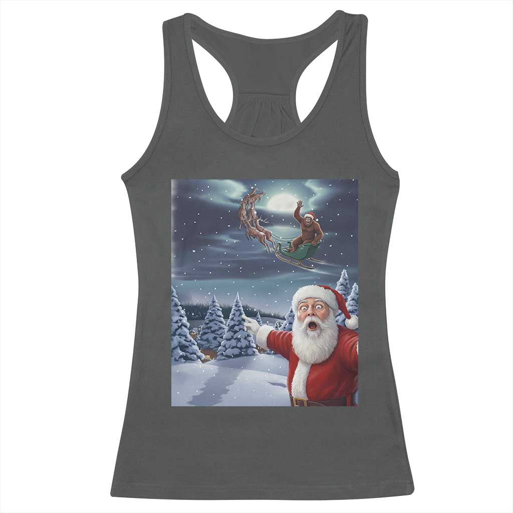 Funny Santa With Bigfoot Selfie Christmas Racerback Tank Top - Wonder Print Shop