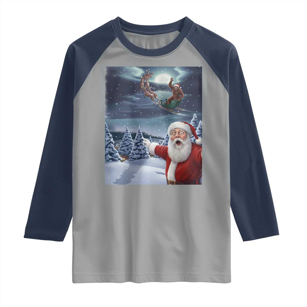 Funny Santa With Bigfoot Selfie Christmas Raglan Shirt - Wonder Print Shop