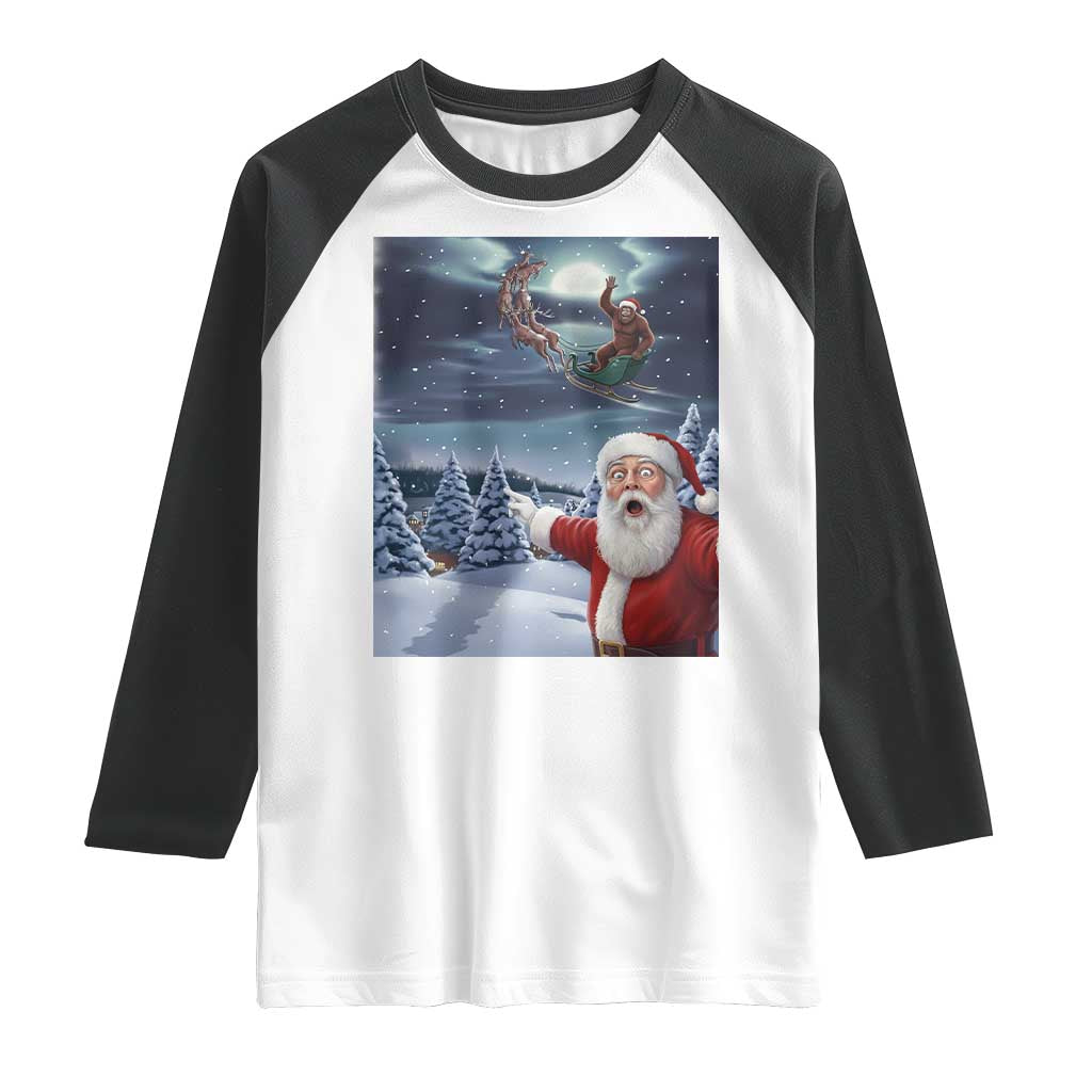 Funny Santa With Bigfoot Selfie Christmas Raglan Shirt - Wonder Print Shop