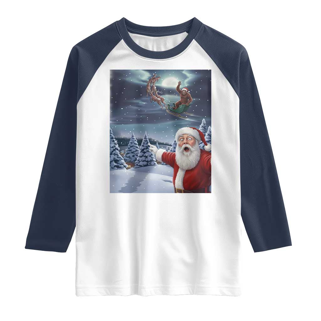Funny Santa With Bigfoot Selfie Christmas Raglan Shirt - Wonder Print Shop