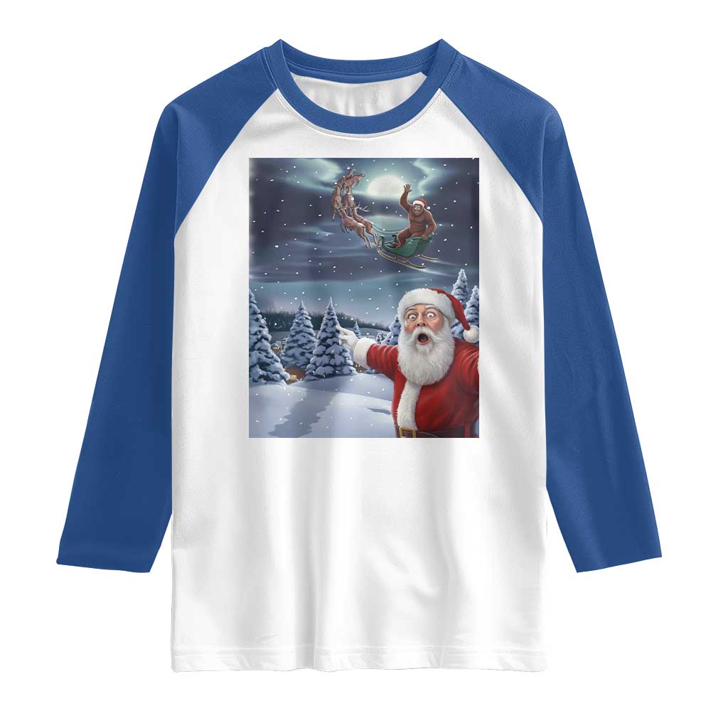 Funny Santa With Bigfoot Selfie Christmas Raglan Shirt - Wonder Print Shop