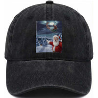 Funny Santa With Bigfoot Selfie Christmas Washed Cotton Baseball Cap