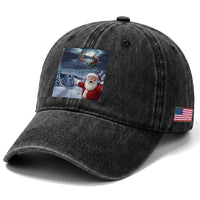 Funny Santa With Bigfoot Selfie Christmas Washed Cotton Baseball Cap