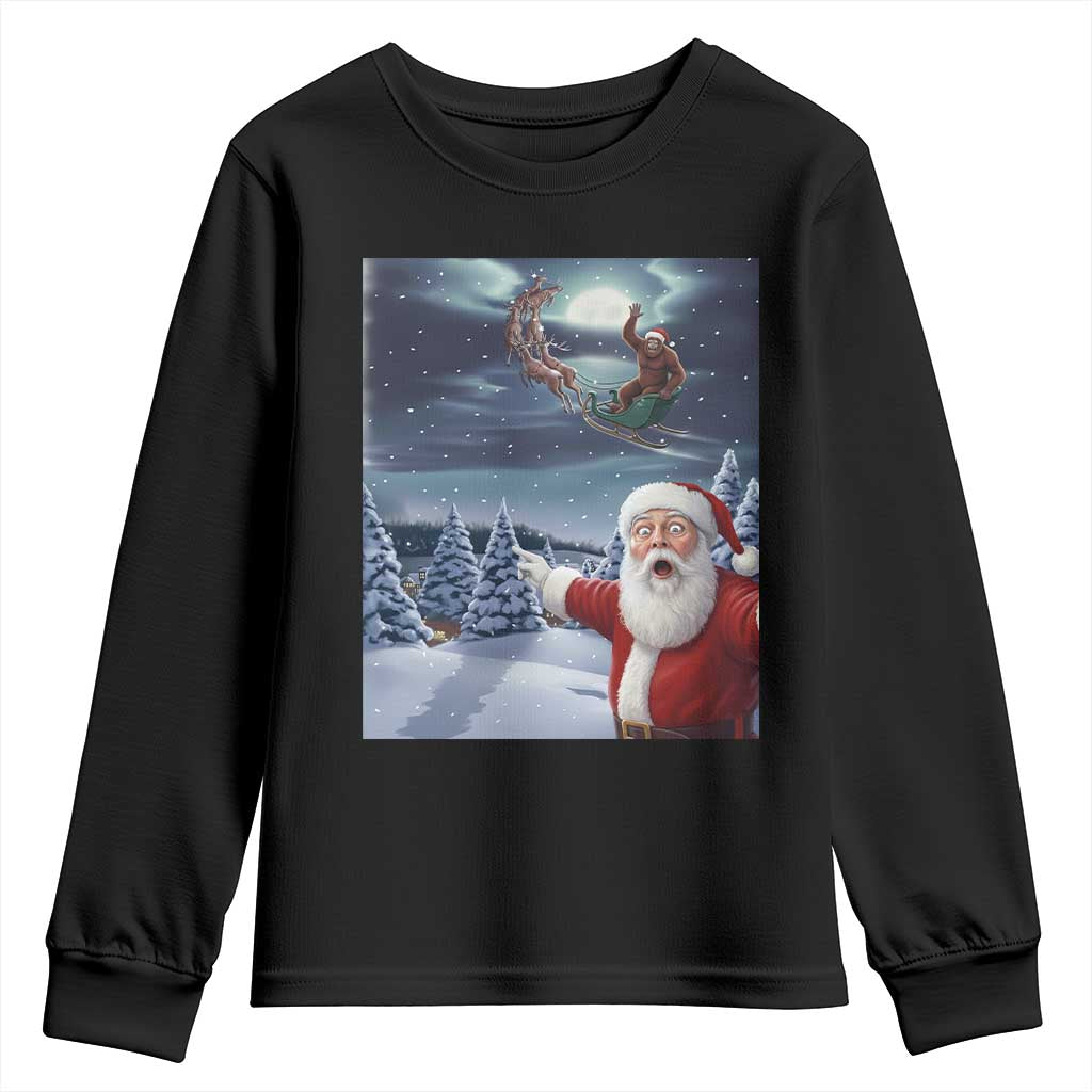 Funny Santa With Bigfoot Selfie Christmas Youth Sweatshirt - Wonder Print Shop