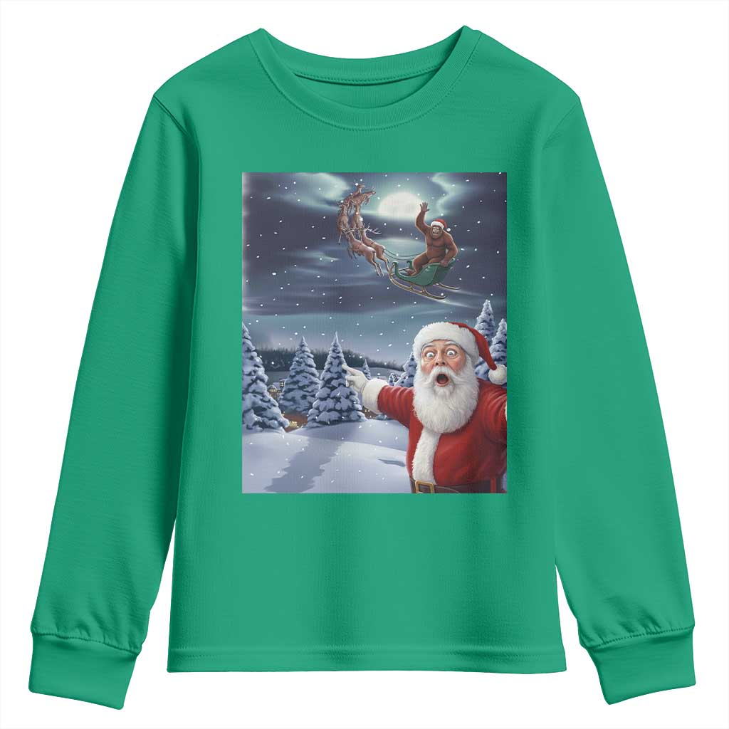 Funny Santa With Bigfoot Selfie Christmas Youth Sweatshirt - Wonder Print Shop