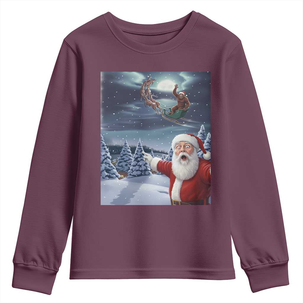 Funny Santa With Bigfoot Selfie Christmas Youth Sweatshirt - Wonder Print Shop