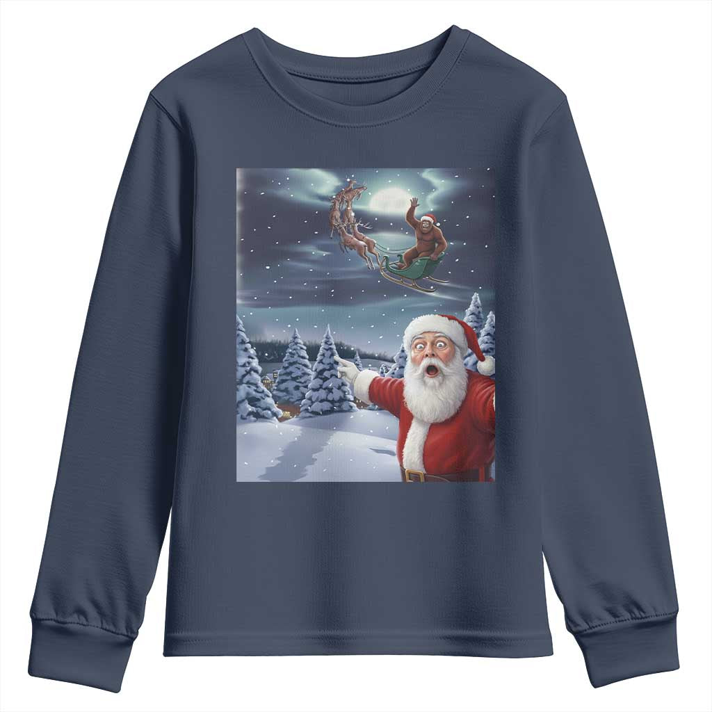 Funny Santa With Bigfoot Selfie Christmas Youth Sweatshirt - Wonder Print Shop