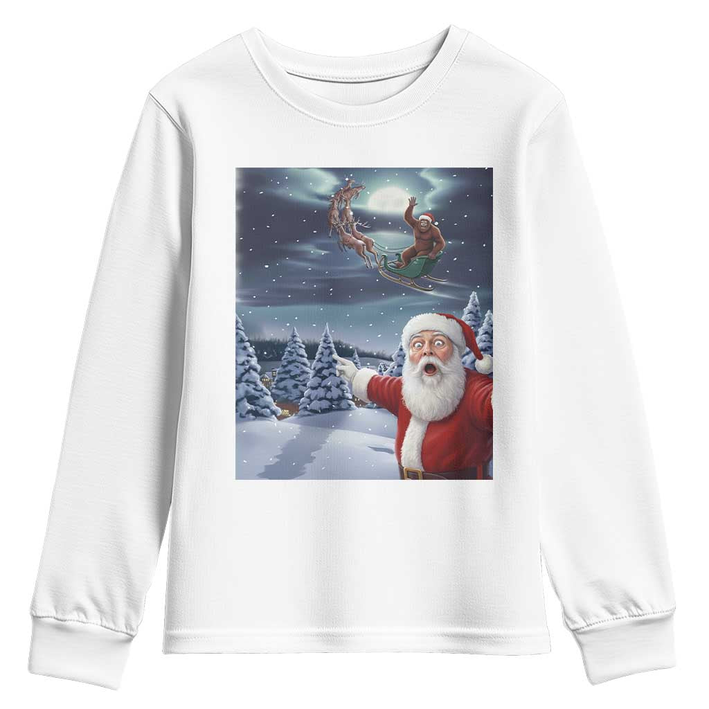 Funny Santa With Bigfoot Selfie Christmas Youth Sweatshirt - Wonder Print Shop