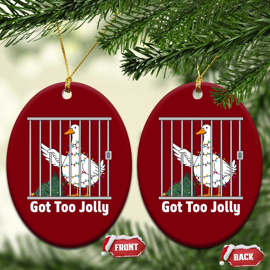 Funny Goose Christmas Ceramic Ornament Got Too Jolly - Wonder Print Shop
