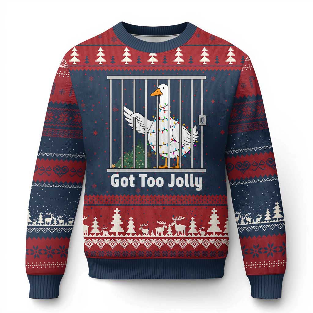 Funny Goose Xmas Ugly Christmas Sweater Got Too Jolly - Wonder Print Shop