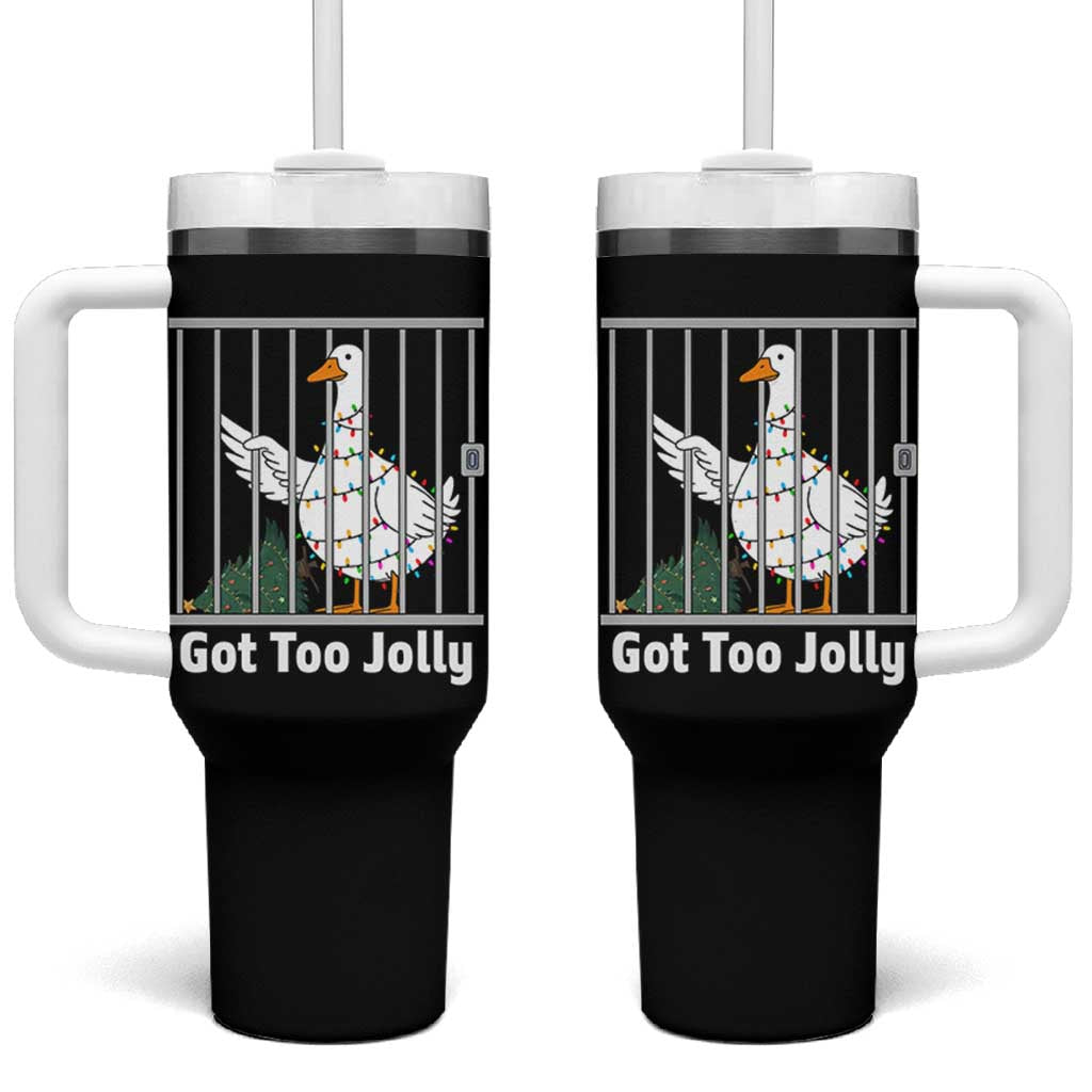Funny Goose Christmas Tumbler With Handle Got Too Jolly - Wonder Print Shop
