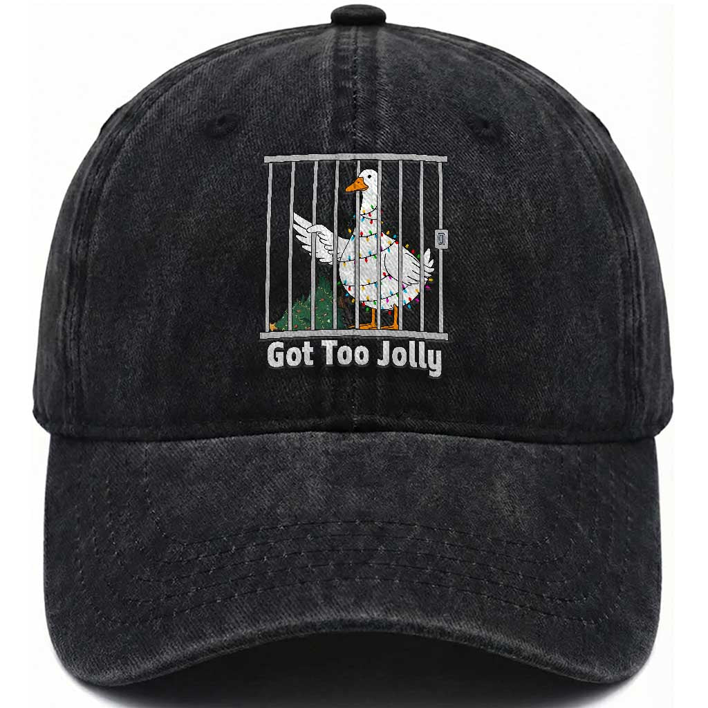 Funny Goose Christmas Washed Cotton Baseball Cap Got Too Jolly