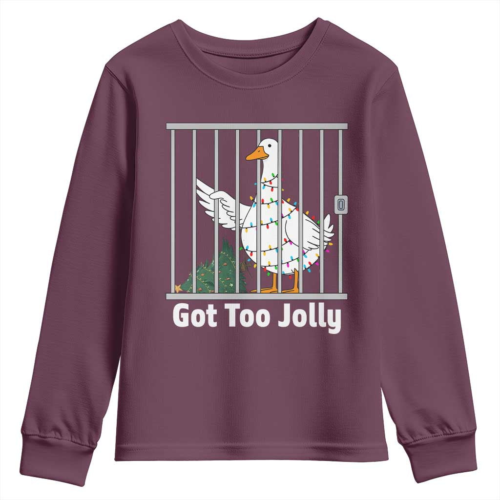 Funny Goose Christmas Youth Sweatshirt Got Too Jolly - Wonder Print Shop