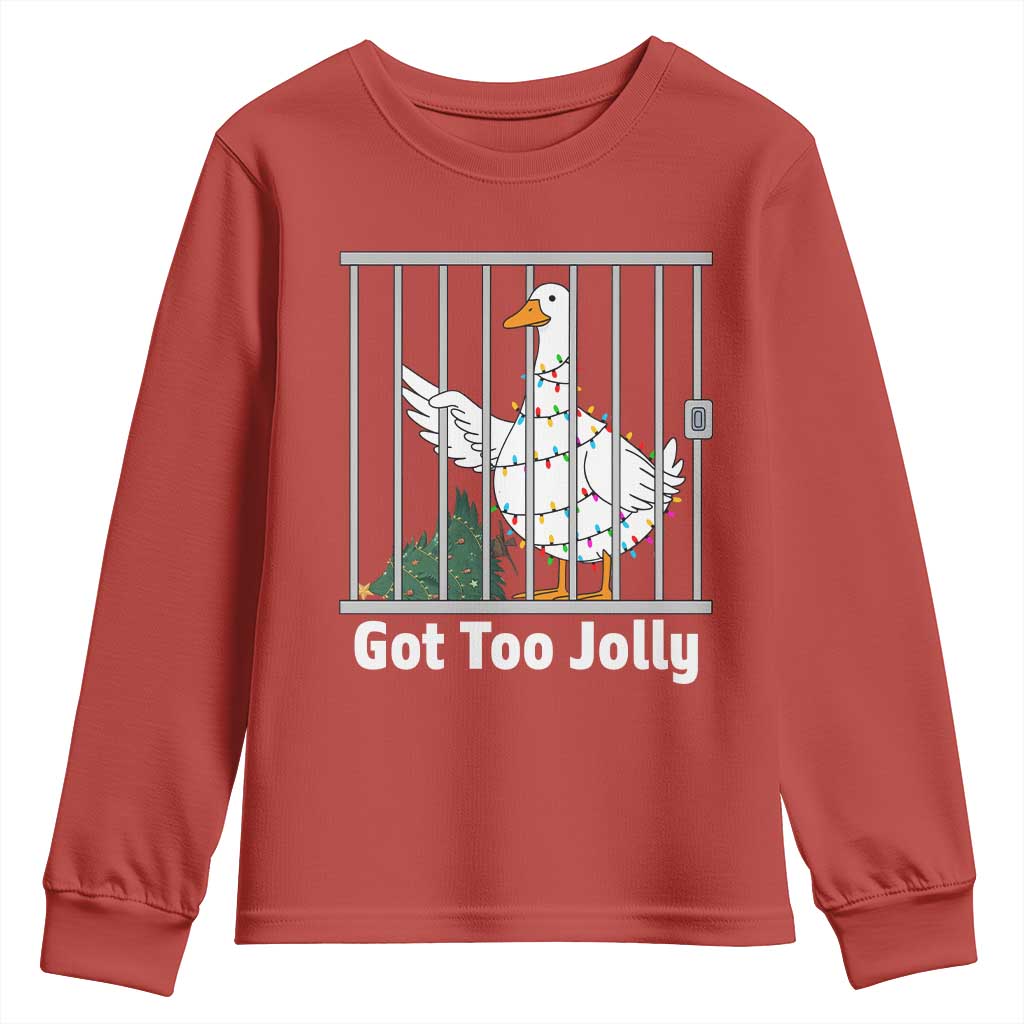Funny Goose Christmas Youth Sweatshirt Got Too Jolly - Wonder Print Shop