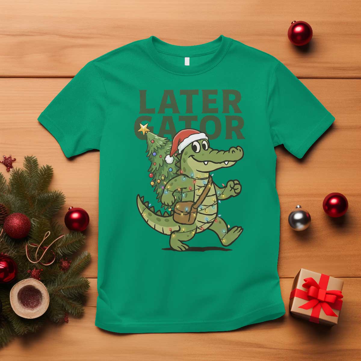 Funny Alligator Christmas T Shirt Lator Gator - Wonder Print Shop
