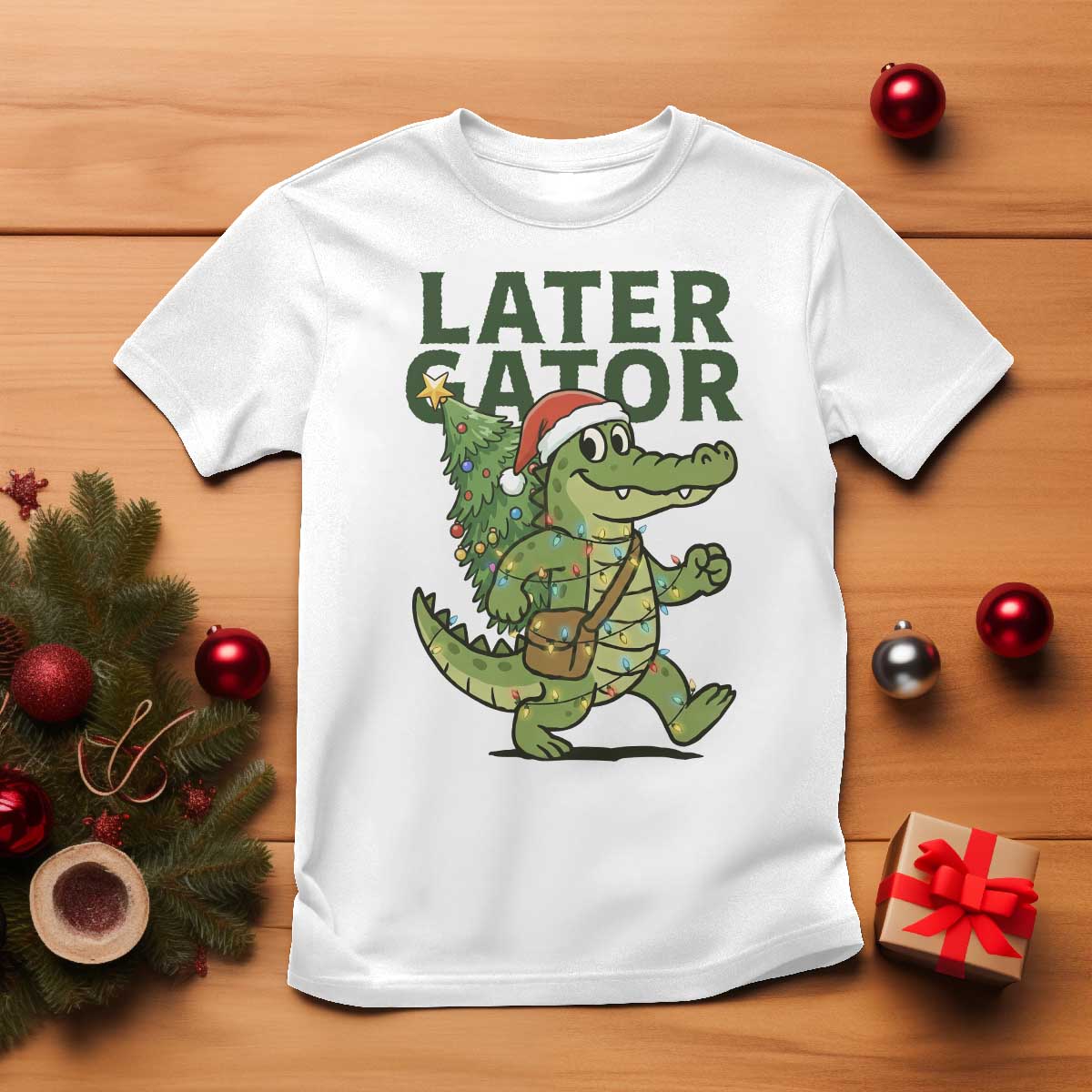 Funny Alligator Christmas T Shirt Lator Gator - Wonder Print Shop