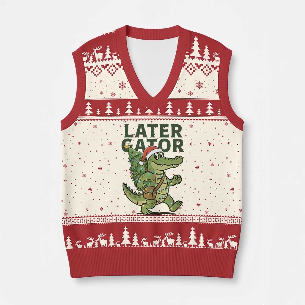 Funny Alligator Xmas V-Neck Knit Sweater Vest Lator Gator - Wonder Print Shop