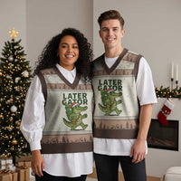 Funny Alligator Xmas V-Neck Knit Sweater Vest Lator Gator - Wonder Print Shop