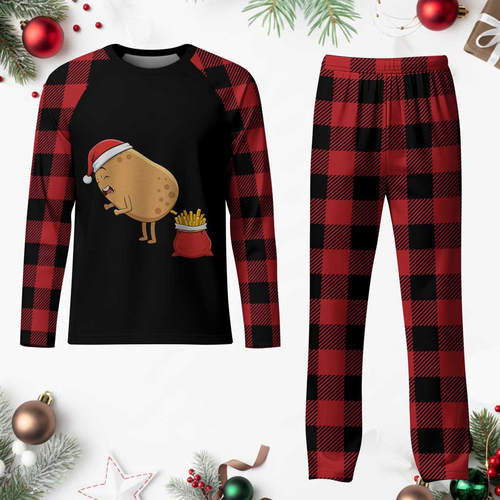 Funny French Fries Christmas Plaid Pajama Set Potato Food Eaters - Wonder Print Shop