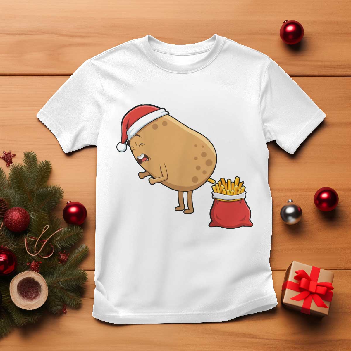 Funny French Fries Christmas T Shirt Potato Food Eaters - Wonder Print Shop