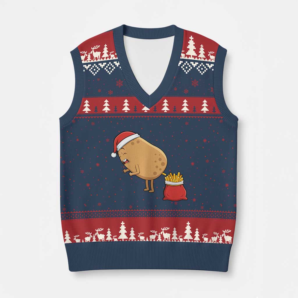 Funny French Fries Xmas V-Neck Knit Sweater Vest Potato Food Eaters - Wonder Print Shop