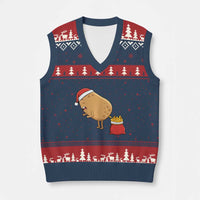 Funny French Fries Xmas V-Neck Knit Sweater Vest Potato Food Eaters - Wonder Print Shop