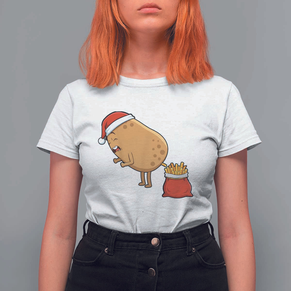 Funny French Fries Christmas T Shirt For Women Potato Food Eaters - Wonder Print Shop