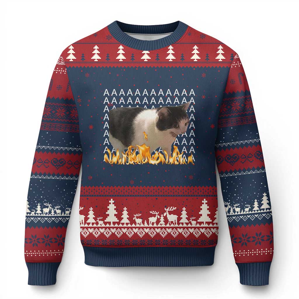Screaming Cat Meme Ugly Christmas Sweater Funny Internet Gen Z Cat Lover